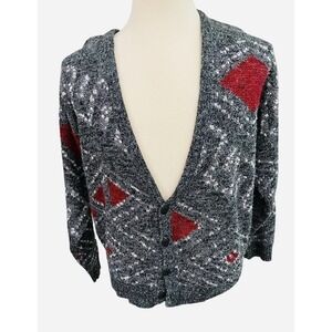 Vintage Le Tigre Cardigan Sweater‎ Knit Grandpa Geometric Made in USA SZ Large